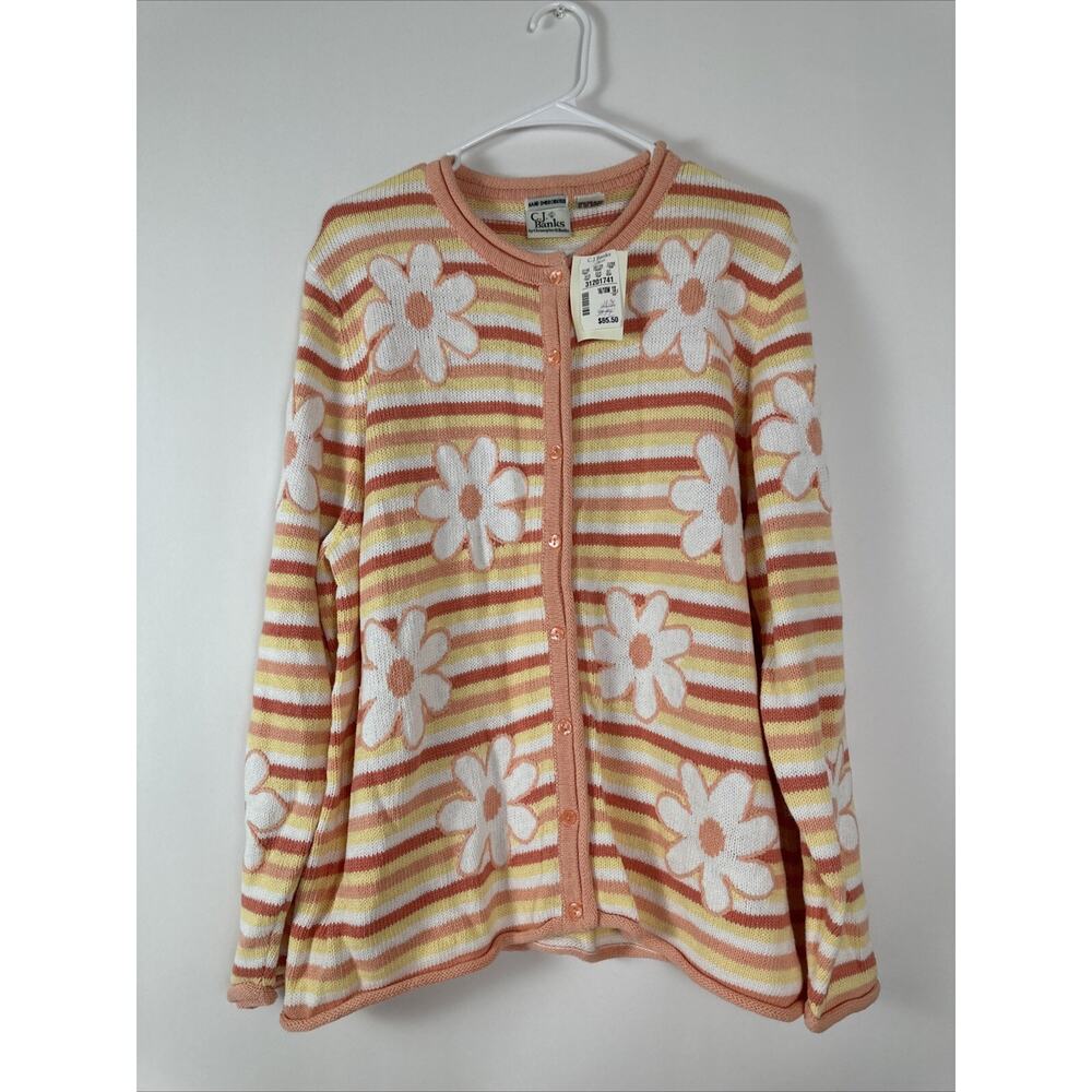 CJ Banks Hand Embroidered Cardigan Flower Sweater Striped 1X New With Tags